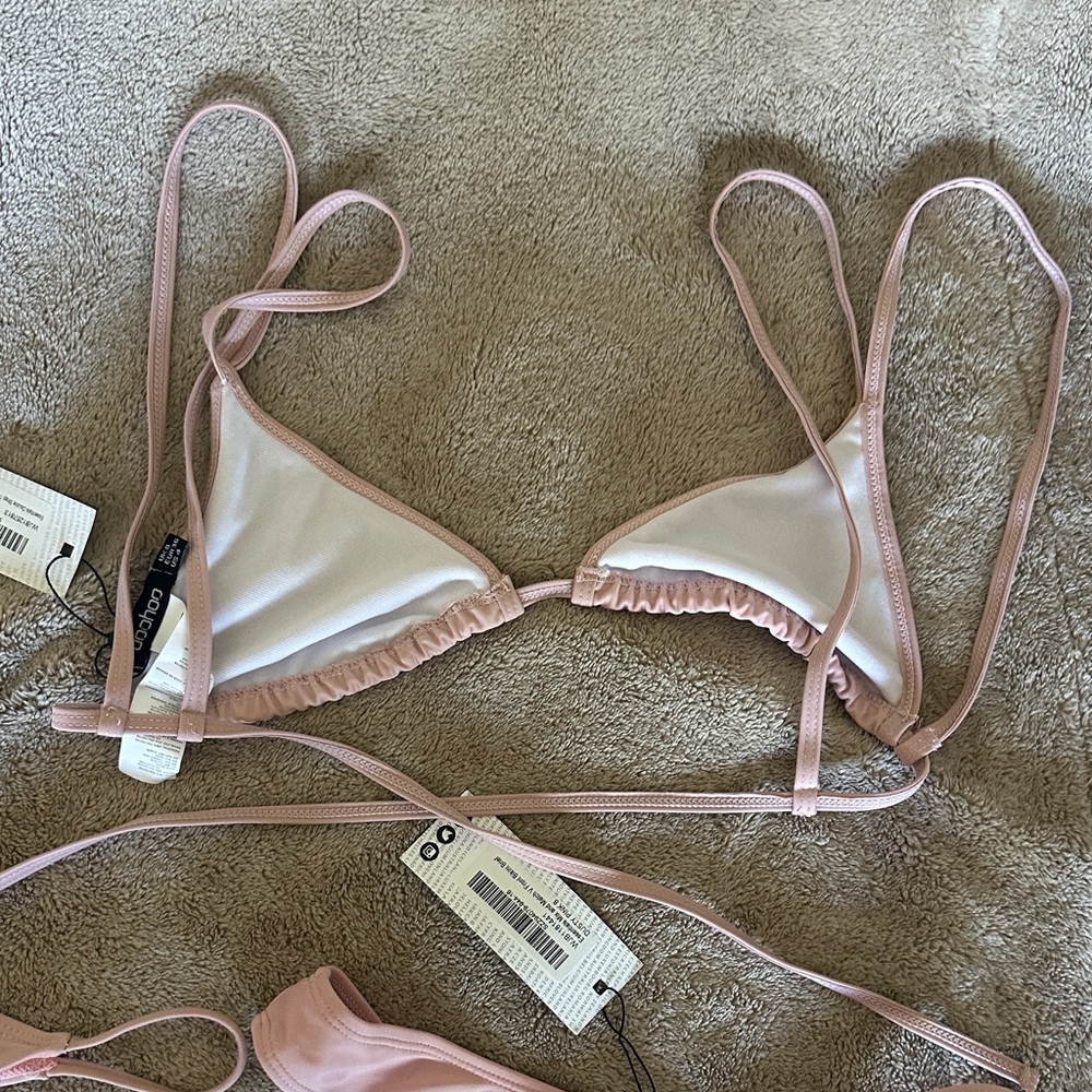 Boohoo Light Pink Triangle String Bikini Set - Picture 7 of 7